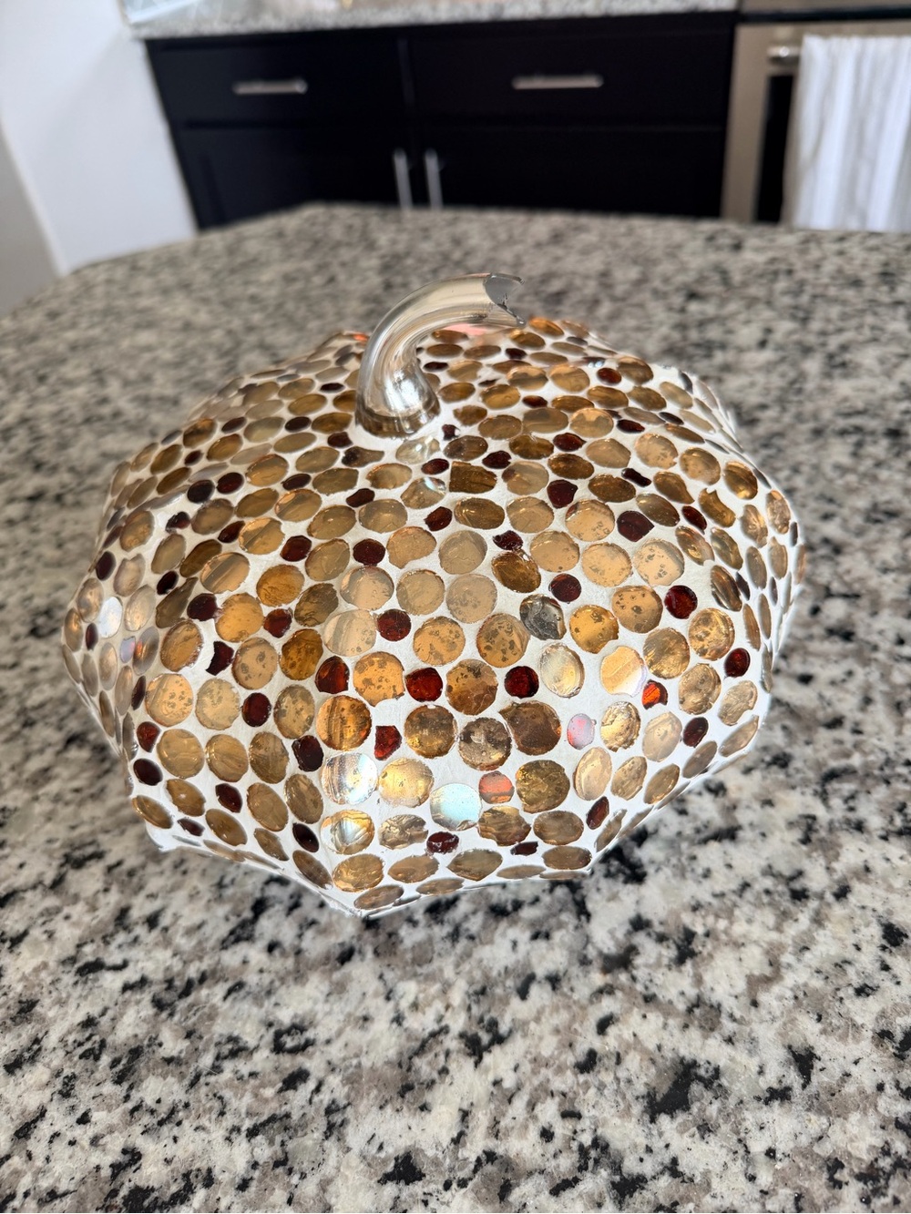 Pottery Barn Decorative Glass Pumpkin with Amber and Gold Mosaic